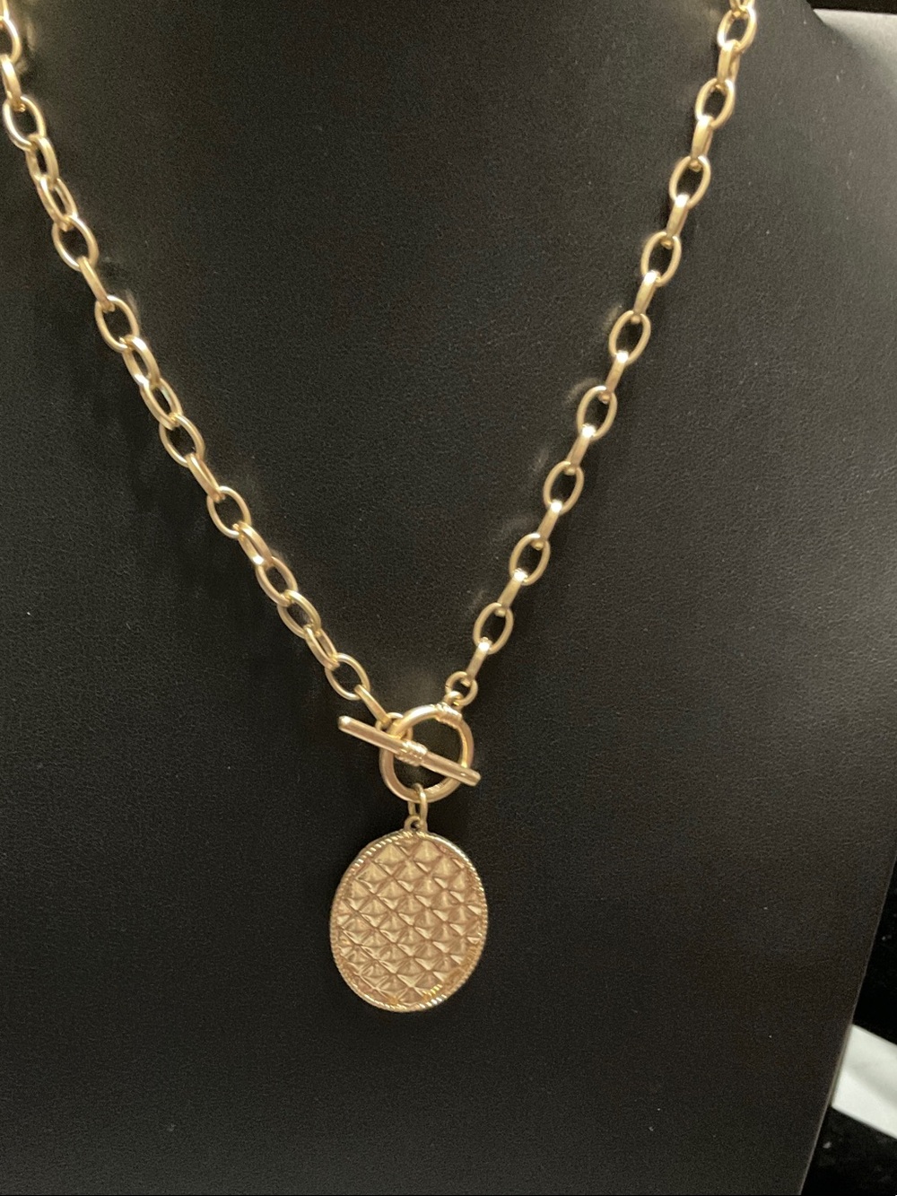 Textured Gold Pendant Toggle Necklace - Women Jewelry